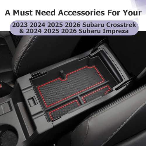 LUWU Center Console Organizer Compatible with Subaru Crosstrek & Impreza 2024-2026 Accessories Armrest Console Secondary Storage Box Insert Tray ABS Material with Coin Holder Red - color: Crosstrek/Impreza 2023-2026 Red