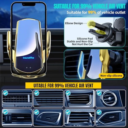 Wireless Car Charger, MAX 15W Fast Charging Auto Clamping, Sensing Phone Holder Mount, fit for iPhone 16 15 14 13 12 Pro Max Xs X, Samsung Galaxy S24 Ultra S23 S22 S21 S20 Note20 (5-Golden) - color: 5-Golden