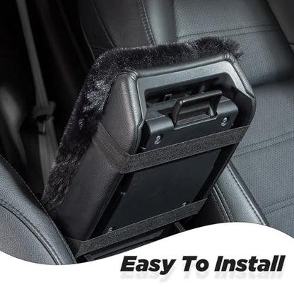 SEG Direct Auto Center Console Cover, Furry Car Armrest Cover, Soft Fluffy Middle Console Pad, Car Armrest Seat Box Cover for Women Men, Universal Fit for Most Vehicle, SUV, Truck, Car (Black) - color: Black