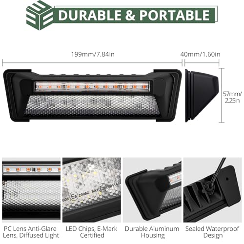 EYPINS RV Exterior Porch Light - Aluminum 40LED 10-48V 60W 6000LM Super Bright White Camping Light with 6 Amber Warning Flash Modes, IP65 Waterproof Porch Lights for Trailers Campers Motorhome SUV