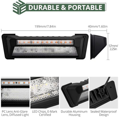 EYPINS RV Exterior Porch Light - Aluminum 40LED 10-48V 60W 6000LM Super Bright White Camping Light with 6 Amber Warning Flash Modes, IP65 Waterproof Porch Lights for Trailers Campers Motorhome SUV