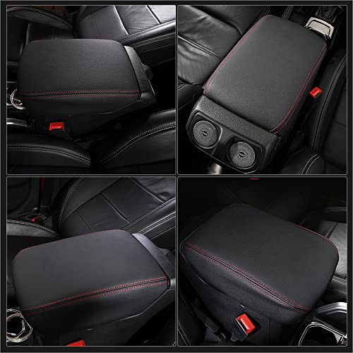 LECART Armrest Cover for Jeep Gladiator Accessories Wrangler JL JLU 2018-2022 Car Center Console Cover Black Leather Red Stitches Auto Interior Anti-Scratch Protector Pad