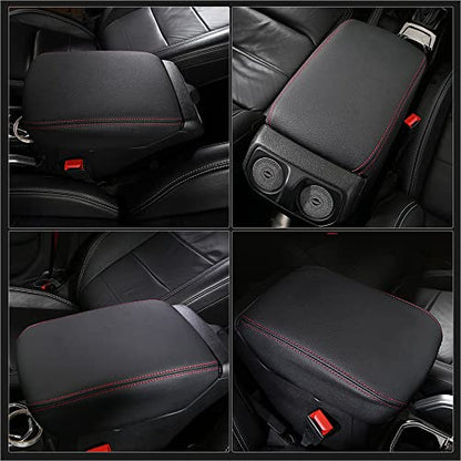 LECART Armrest Cover for Jeep Gladiator Accessories Wrangler JL JLU 2018-2022 Car Center Console Cover Black Leather Red Stitches Auto Interior Anti-Scratch Protector Pad