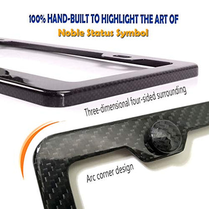 Aootf Carbon Fiber License Plate Frame- Handcrafted of 100% Real Carbon Fiber Cloth Wrap Stainless Steel Frame | Rustproof License Plate Screws with CF Screw Caps | Gloss Black 2 Holes | 1 Pack - style: 1 Pack-Wide Edge 2 Hole