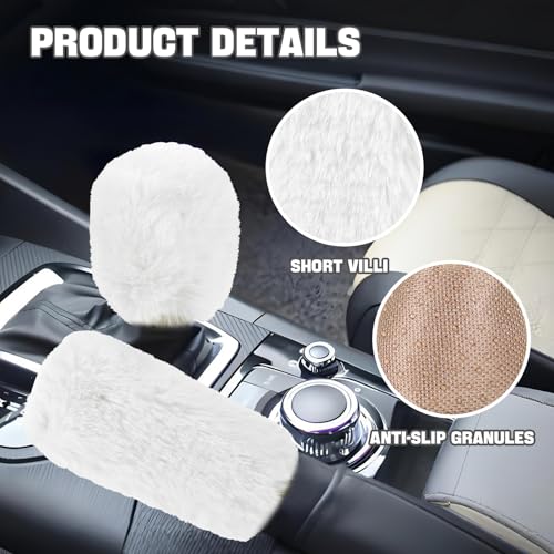 Hovom 2PCS Fluffy Car Gear Shift Knob Cover & Handbrake Cover, Soft Plush Hand Brake Handle & Gear Shift Cover for Women Girls, Universal Comfortable Warm Furry Car Accessories (White) - color: White