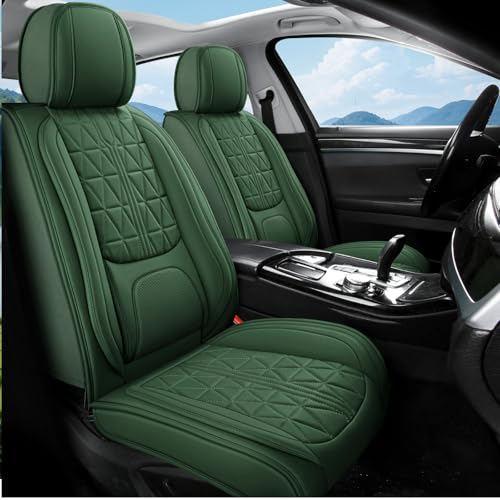 otoez Car Seat Covers Full Set, Nappa Leather Seat Covers for Cars with Lumbar Support, Breathable Automotive Seat Cover Front & Rear Seat Protector Universal Fit for Most Car Sedan SUV Truck, Green - color: Green