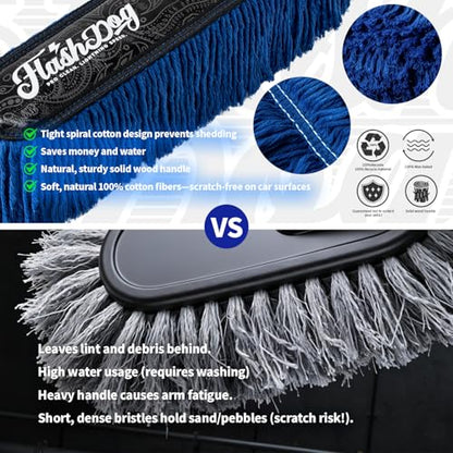 Flash Dog Car Duster Exterior - 25" Wood Handle Wax Cotton Hair Scratch Free Cleaning for Cars/SUV/Truck/RV Roofs & Windshields | Waterless Dust & Pollen Remover - color: Walnut