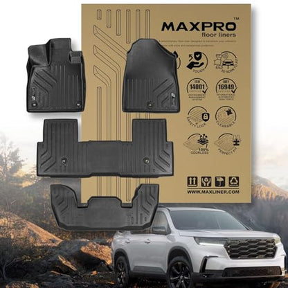 Premium MAXPRO Floor Mats for 2023-2025 Honda Pilot | 3-Row Complete Set | Car Floor Mat All Weather Waterproof TPE Floor Liners | Custom Fit Automotive Floor Mats Honda Accessories Car Mats Full Set - size: Complete 3 Row