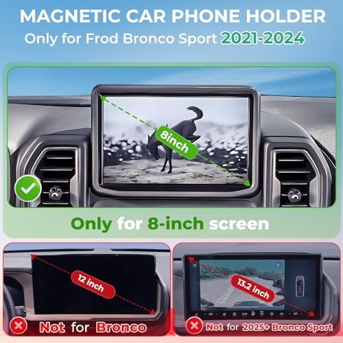 Car Phone Holder for Ford Bronco Sport 2024 2023 2022 2021 8-Inch Screen(Not Fit 2025+,Not Fit Bronco) 360° Rotation Magnetic Cell Phone Mount, Compatible with Magsafe, Does Not Affect Air Vent - style: Fit for 2021-2024 Bronco Sport, 8-Inch