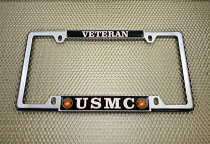 [Officially Licensed US Marine Corps Product] - USMC Veteran - Domed Custom-Made Personalized Narrow (Thin) Top 4 Hole Metal Car License Plate Frame with Free caps - Chrome Frame (Qty: 1) - color: Chrome - Style 1
