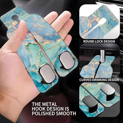 Car Seat Headrest Hooks for Purses and Bags Abstract Turquoise Golden Marble 1 Pack Bag Purse Holder for Car with Double Metal Hooks Car Purse Hanger Hanging Accessories - color: Abstract Turquoise Golden Marble
