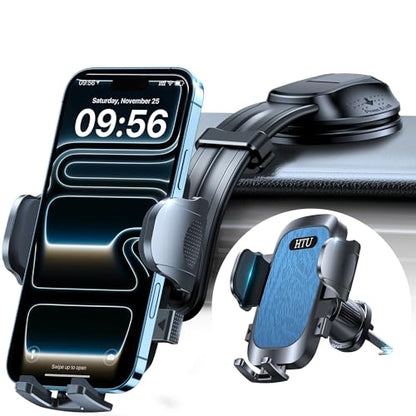 HTU Upgraded Strongest Suction Car Phone Holder Bendable Arm, Never Block View Rotatable Cellphone Mount for Dashboard Windshield Vent, Cradle Stand for iPhone 17 16 15 14 13 12 Pro Max (Light Blue) - color: Light Blue