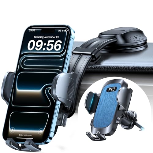HTU Upgraded Strongest Suction Car Phone Holder Bendable Arm, Never Block View Rotatable Cellphone Mount for Dashboard Windshield Vent, Cradle Stand for iPhone 17 16 15 14 13 12 Pro Max (Light Blue) - color: Light Blue