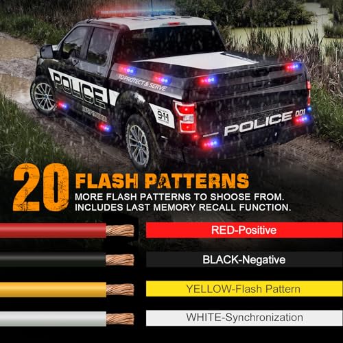 XRIDONSEN 8PCS Sync Grill Police Lights for Truck 32 LED Red Blue Emergency Strobe Lights Flashing Warning Hazard Caution Safety Surface Mount Grille Light for Law Enforcement Vehicles Pickup Car SUV