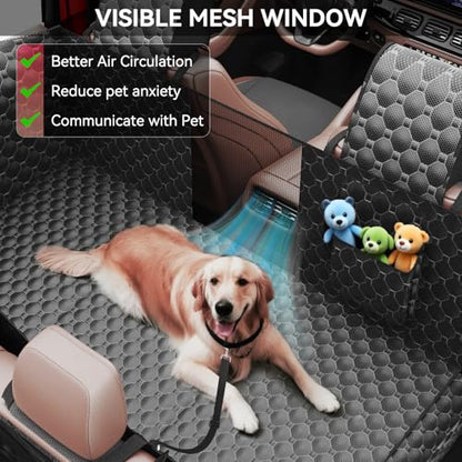 DIAMOOKY Dog Car Seat Cover for Back Seat, Waterproof Back Seat Extender for Dogs w/Door & Headrest Protector, Hard Bottom Pet Bed Hammock Holds 420lbs, for Cars SUVs Small Trucks(Not for 3-row seats)