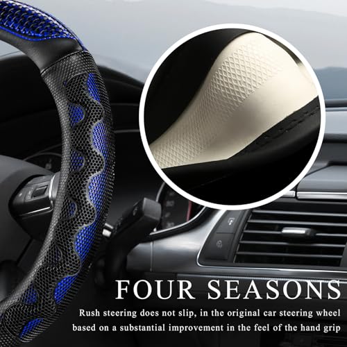 Car Steering Wheel Cover, 15 Inch Anti-Slip Steering Wheel Cover Protector with 3D Honeycomb Design, Universal Steering Wheel Covers for Cars Truck SUV, Car Accessories (Blue) - color: Blue