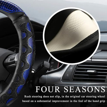 Car Steering Wheel Cover, 15 Inch Anti-Slip Steering Wheel Cover Protector with 3D Honeycomb Design, Universal Steering Wheel Covers for Cars Truck SUV, Car Accessories (Blue) - color: Blue