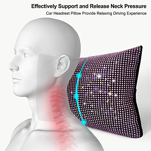 surpassme 2PCS Rhinestone Car Headrest Neck Pillow for Driving with Bling Bling Crystal Bow Pillow Car Accessories for Women (Pink) - color: 2 Pink Pillows
