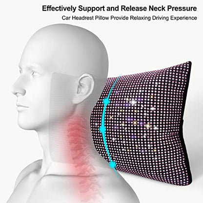 surpassme 2PCS Rhinestone Car Headrest Neck Pillow for Driving with Bling Bling Crystal Bow Pillow Car Accessories for Women (Pink) - color: 2 Pink Pillows