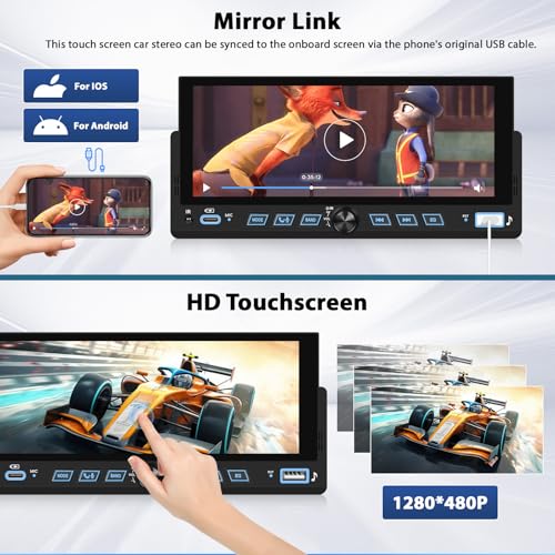 Inefala 6.86" Wireless Carplay Car Stereo Single Din Touchscreen Radio Android Auto Bluetooth 5.2 Backup Camera Car Audio Receiver USB Type C FM EQ SWC MIC - style: 6.86'' CarPlay TYPEC