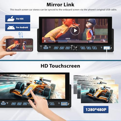 Inefala 6.86" Wireless Carplay Car Stereo Single Din Touchscreen Radio Android Auto Bluetooth 5.2 Backup Camera Car Audio Receiver USB Type C FM EQ SWC MIC - style: 6.86'' CarPlay TYPEC