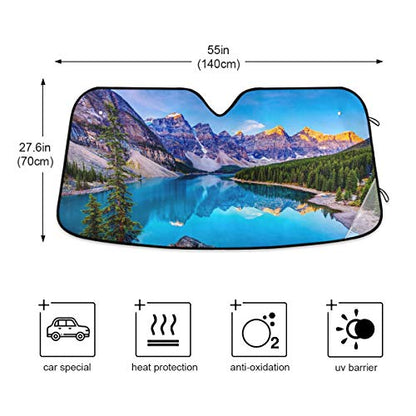Blue Water and Mountains Windshield Sun Shade - Foldable Car Sunshade Reflective UV Protection, Heat-Resistant Shield for Cars/Trucks/SUV Vehicles (55"x27.6") - color: Blue Water and Mountains, size: 55*27.6inch