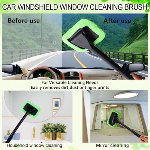 desin Car Windshield Cleaning Tool, Windshield Cleaner with 5 Washable and Reusable Microfiber Pads and Extendable Handle, for Auto Glass Wiper (Green) - color: Green