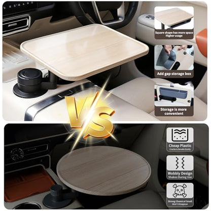 360° Rotating Wood Car Tray & Desk for Laptop - Steering Wheel Cup Holder Table, Car Accessories for Women & Men, Compatible with Tesla Model Y/3/S, Ford F150/Explorer/Maverick & Most Vehicles