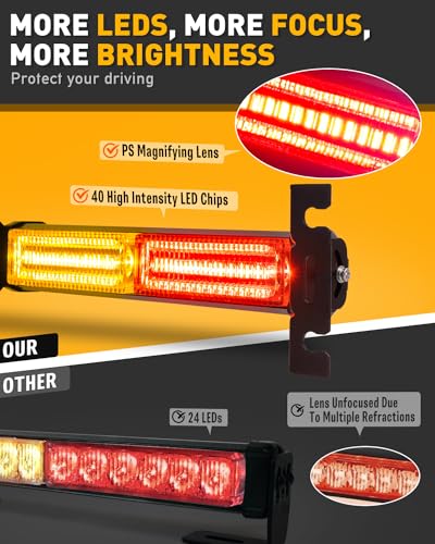 HLauto 1002L Emergency Strobe Traffic Advisor Light Bar: 40LED Dash Safety Warning Flashing Front/Rear Windshield Visor Light for Construction Vehicle, Trucks (2x10.7inch, Amber Red) - color: #04 Amber/Red