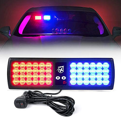 Xprite Red Blue 48LED Visor Strobe Flashing Lights Interior Windshield Sunshield Emergency Warning Lights for Police Volunteer Firefighter Vehicles Trucks - color: Red&Blue