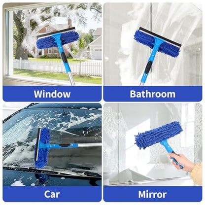 67" Squeegee Window Cleaner, 2 in 1 Professional Window Cleaning Tool Kit with Extension Pole, Window Washing Equipment with Rotatable Head for Indoor Outdoor Windows Car Glass - color: Blue