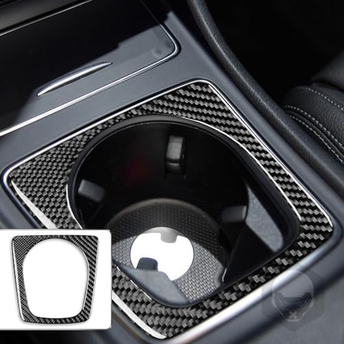 Real Carbon Fiber Center Control Water Cup Holder Frame Decal Accessories Interior Trim Sticker Cover Compatible with Benz CLA C117 2014-2018 GLA X156 2015-2019 Black - color: Center Control Water Cup Holder Frame