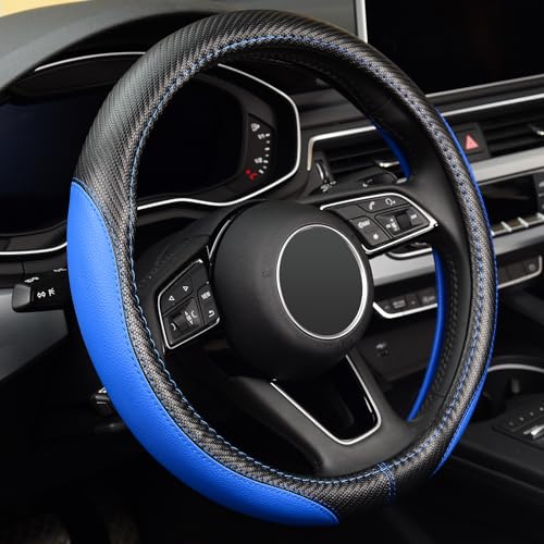 LABBYWAY Microfiber Leather Auto Car Steering Wheel Cover, Universal Fit 15 Inch Anti-Slip Wheel Protector, Blue - color: Fiber Blue