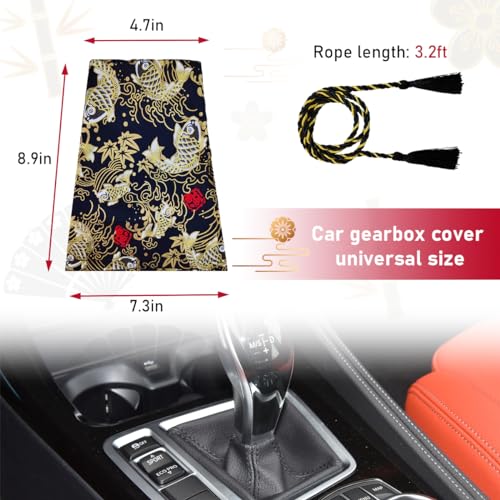 Car Shift Boot Cover, Stitch Ancient Japanese Antiquity Element Shift Knob Boot, Japanese Style Shifter Shift Knob Dust Cover, Universal Car Accessories (Koi Black) - color: Koi Black