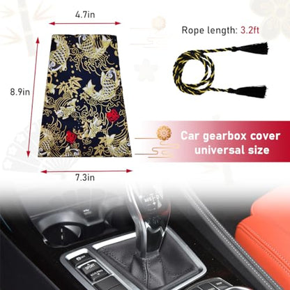 Car Shift Boot Cover, Stitch Ancient Japanese Antiquity Element Shift Knob Boot, Japanese Style Shifter Shift Knob Dust Cover, Universal Car Accessories (Koi Black) - color: Koi Black