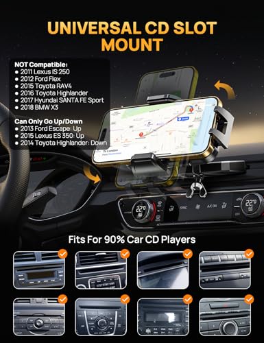 Slot Phone Mount, Military-Grade Stable Car Phone Holder [Thick Cases Friendly], 360° Adjustable Universal Phone Mount for for Cars Fit for iPhone 17 16 15 Samsung All Phones-2026 Upgraded - color: Gold
