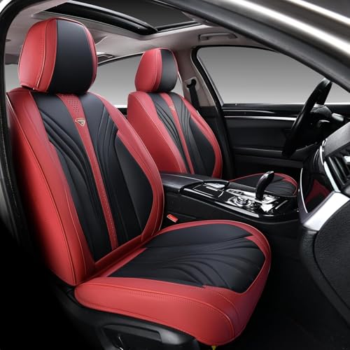 FLORICH Leather Seat Covers, Front Seat Covers, 2 Pack Seat Covers for Cars, Black and Red Car Seat Cushions Waterproof Automotive Driver Seat Covers Fit for Most Cars SUV Trucks - color: Wine Red&Black, size: Front