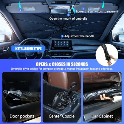 2026 Upgraded Car Windshield Sun Shade Umbrella - Custom-Fit for Tesla Model S 2012-2024 2012-2024 Umbrella Sunshade,Easy Install,UV Protection & Heat Reflective,Keep Interior Cooler - size: For Tesla Model S 2012-2024
