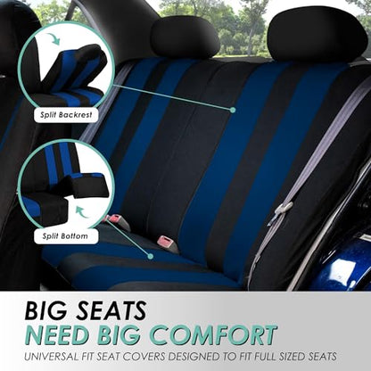 FH Group Three Row Set Striking Striped 7 Seater Car Seat Covers Airbag & Split Bench Compatible â€“ Universal Fit for Cars Trucks & SUVs Blue/Black - color: Blue, size: 3 Row/7 Seater
