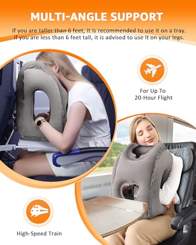 Sunany Travel Pillow, Inflatable Neck Pillow Used for Airplanes/Cars/Buses/Trains/Office Napping with Eye Mask/Earplugs (Gray) - color: Grey