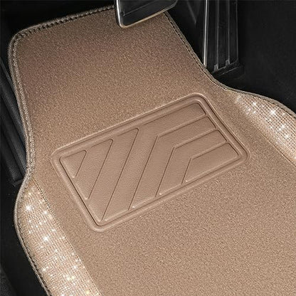 CAR PASS Bling Car Mats Shining Diamond Carpet Crystal Rhinestones Sparkly Glitter Floor Mats with Anti-Slip PVC Heel Pad Universal Fit for Automotive SUV, Sedan, Car, Van, 4pcs for Girl Women, Beige - color: Beige