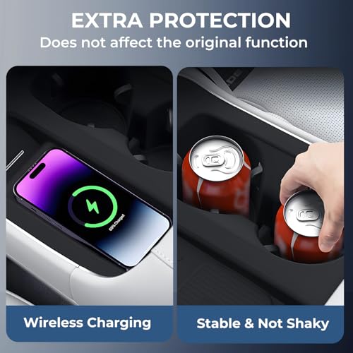 Cup Holder Insert & Wireless Charging Protective Mat for Hyundai Palisade 2026, Center Console Interior Accessories Cup Holders & Wireless Charger Cover Pad for 2026 Palisade, Black - style: Fits for Hyundai Palisade 2026