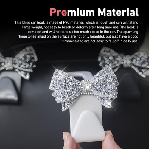 2 PCS Car Seat Headrest Hooks, Bling Rhinestones Crystal Bow Car Purse Hooks, Cute Backseat Storage Hanger for Handbag Purse Coat, Universal for SUV Truck Sedan (Pink) - color: Pink