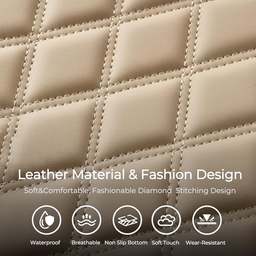 Huidasource Beige Seat Covers Full Set, Nappa Leather Seat Cover Hollow Design Airbag Pops, Front ＆ Back Seat, 5 Layers Seat Covers for Most Cars, Vans, Trucks, SUVs Universal Fit (Full Set/Beige) - color: 02FS# Beige, size: 5pcs Full Set