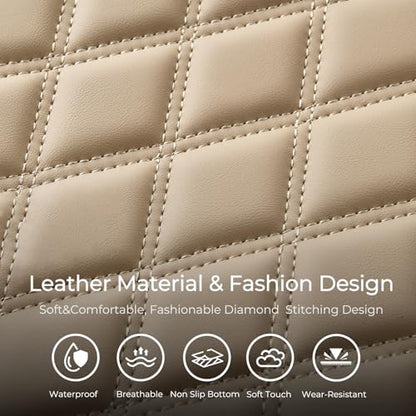 Huidasource Beige Seat Covers Full Set, Nappa Leather Seat Cover Hollow Design Airbag Pops, Front ＆ Back Seat, 5 Layers Seat Covers for Most Cars, Vans, Trucks, SUVs Universal Fit (Full Set/Beige) - color: 02FS# Beige, size: 5pcs Full Set