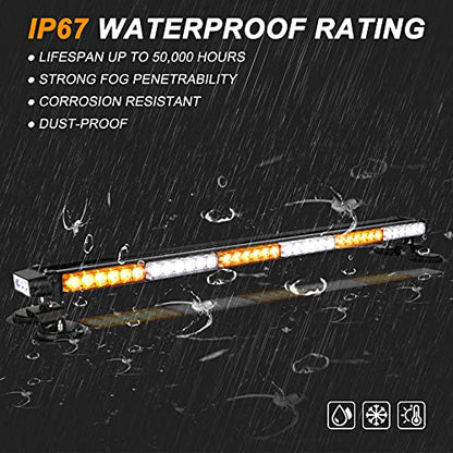 ASPL 38.5" 78 LED Strobe Light Bar Double Side Flashing High Intensity Emergency Warning Flash Strobe Light with Magnetic Base for Safety Construction Vehicles Tow Trucks Pickup (Amber/White) - color: Amber/White