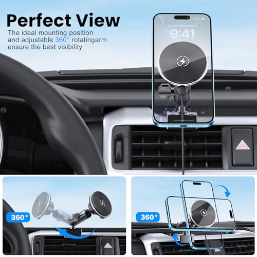 DIAMOOKY Metal Phone Mount for Toyota 4Runner 2024 2023 2022 2021 2020-2010 5th Gen 4runner Accessories Dash Cell Phone Holder W/Wireless Charging Adjustable Phone Stand Fit for All Smartphone - style: 2010-2024 (Wireless Charging)