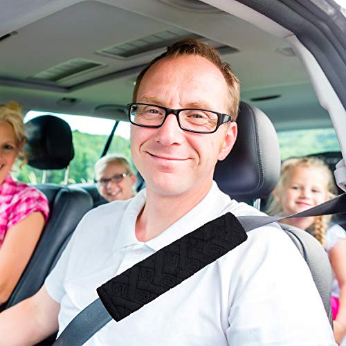 Tatuo 4 Pack Soft Car Seat Belt Cushion Seat Belt Cover Pad Pads Shoulder Black Seatbelt Cushion Comfortable Auto Strap Compatible with All Cars and Backpack,10.6 Inch