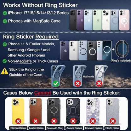 Magnetic Phone Mount for Car, Universal Suction Phone Holder 360 Adjustable for Dashboard, Windshield, Mirror and Desk, All Smartphones