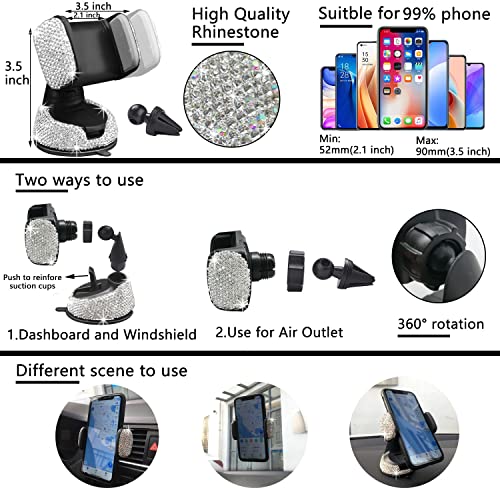 NBTEPEM 27 PCs Bling Car Accessories Set for Women, Steering Wheel Covers Universal Fit 15 Inch, Bling License Plate Frame, Bling Phone Holder, Bling Car Coasters (Silver Diamond) - color: Silver Diamond